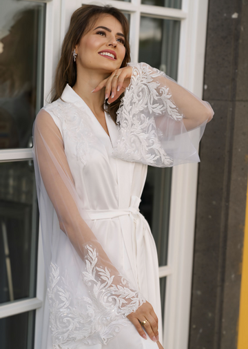 Robe Muller com Mangas Flair Bordadas em Miçangas para noivas