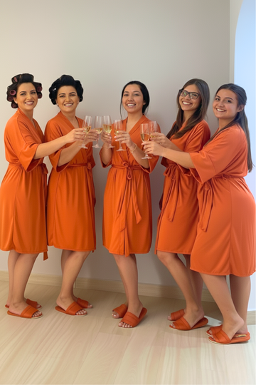 Kit Robe + Pantufa Terracota Merida Para Madrinhas e Mães de Noiva