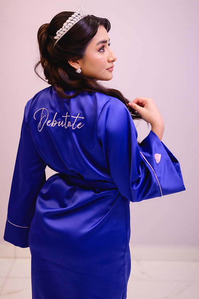 Robe Belly Curto Azul Royal Detalhes em Friso e Personalizado para Debutante