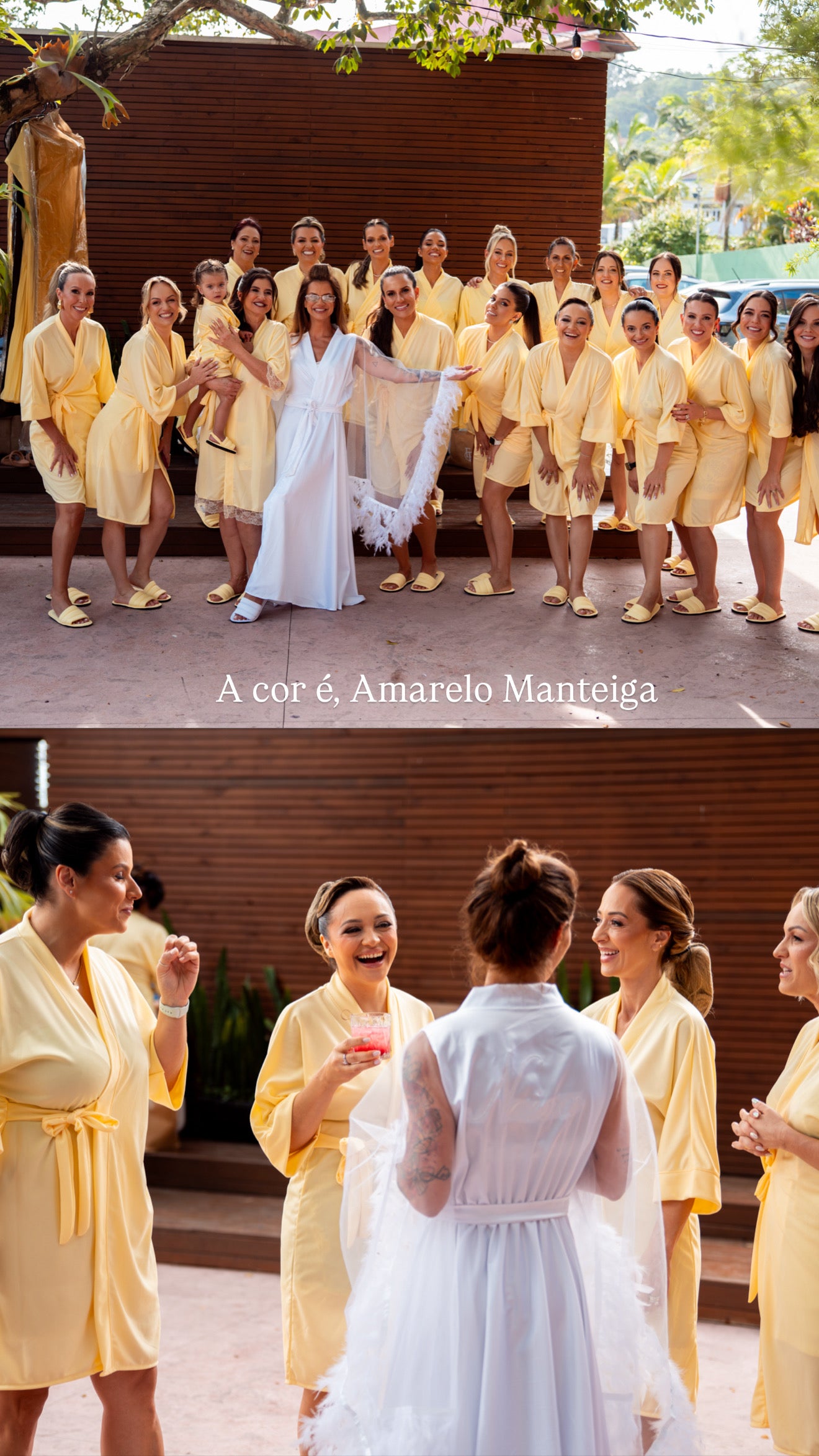 Kit Merida Robe + Pantufa Chinelinho Amarelo Manteiga Madrinha Mãe da Noiva