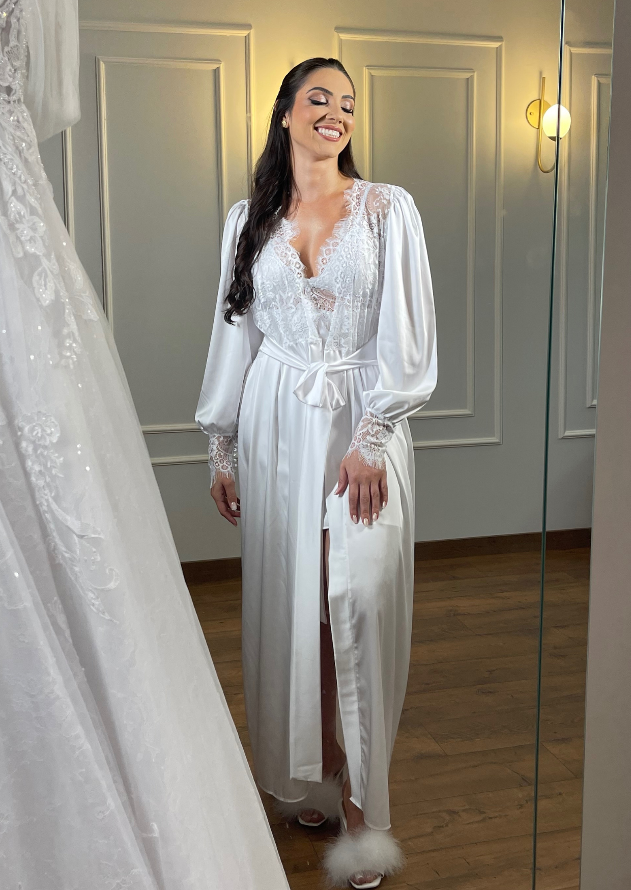 Robe Poliana com Camisola em Renda Chantilly para Noiva