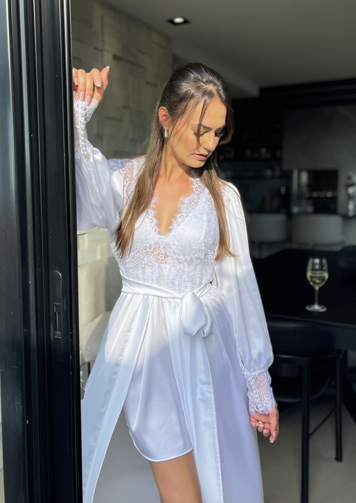 Robe Poliana com Camisola em Renda Chantilly para Noiva
