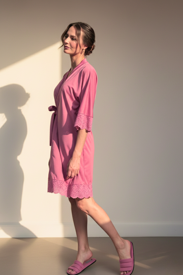 Robe Barbara Rosa Canela com Renda Madrinha Mãe da Noiva e Daminha