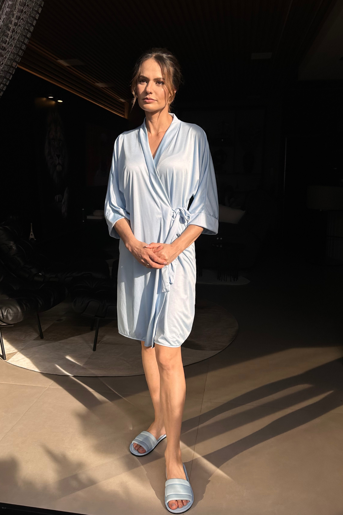 Robe Merida Azul Bebê para Madrinha e Mãe da Noiva Azul Claro