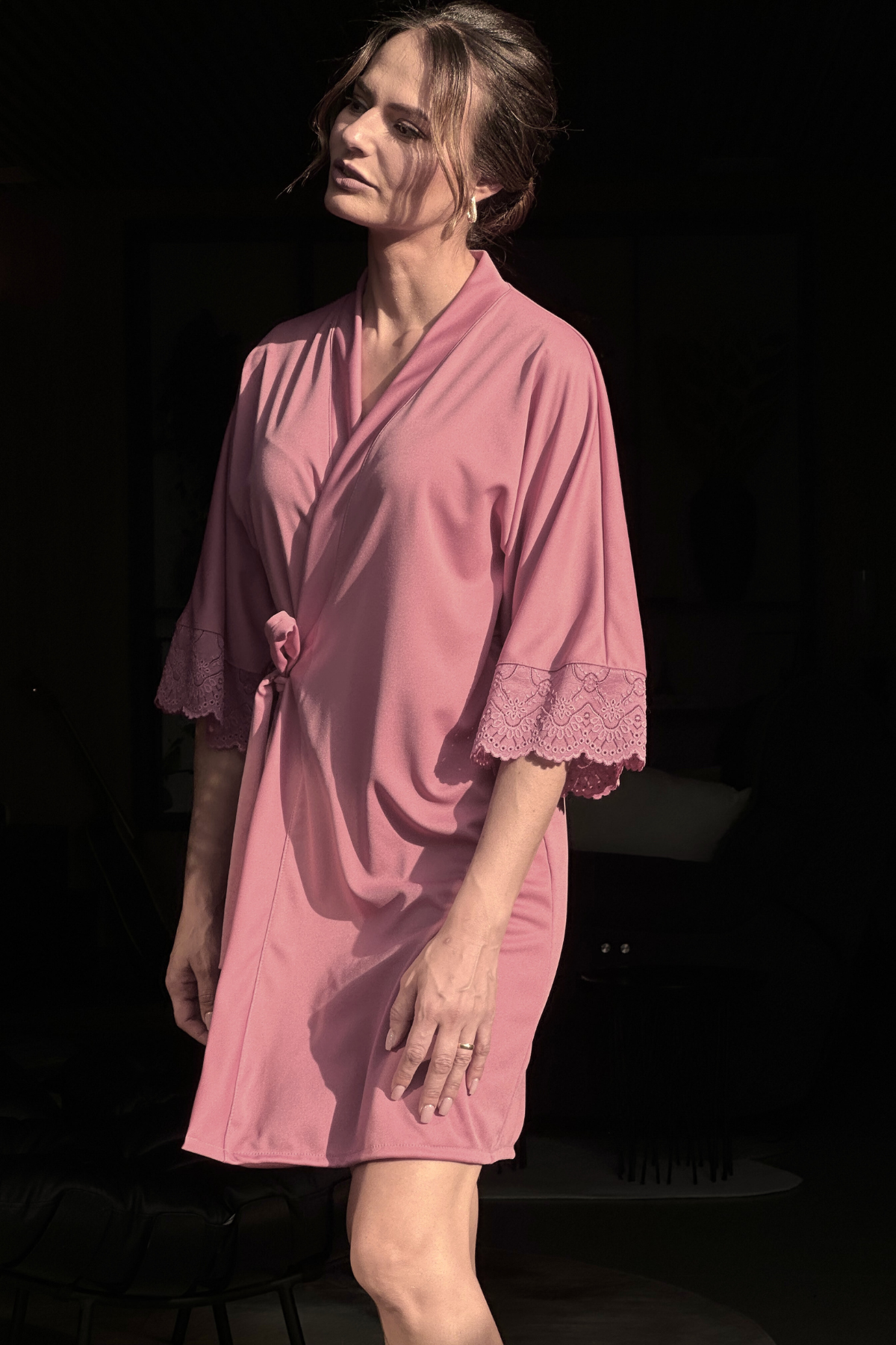 Robe Leticia Rosa Canela com Renda Madrinha Mãe da Noiva e Daminha