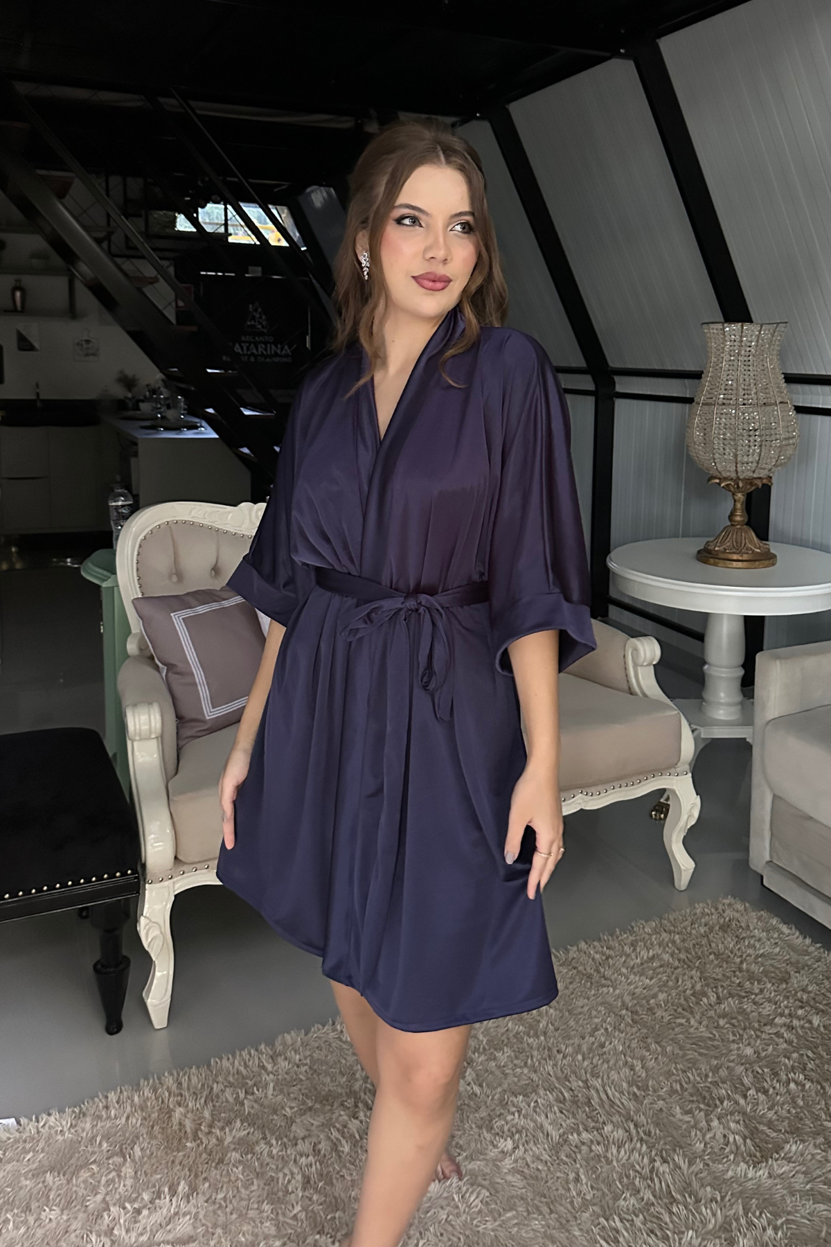 Robe Ceti Azul Marinho Para Madrinhas e Mãe da Noiva Não Amarrota