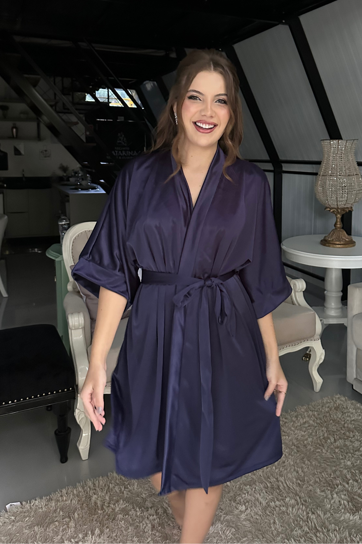 Robe Ceti Azul Marinho Para Madrinhas e Mãe da Noiva Não Amarrota