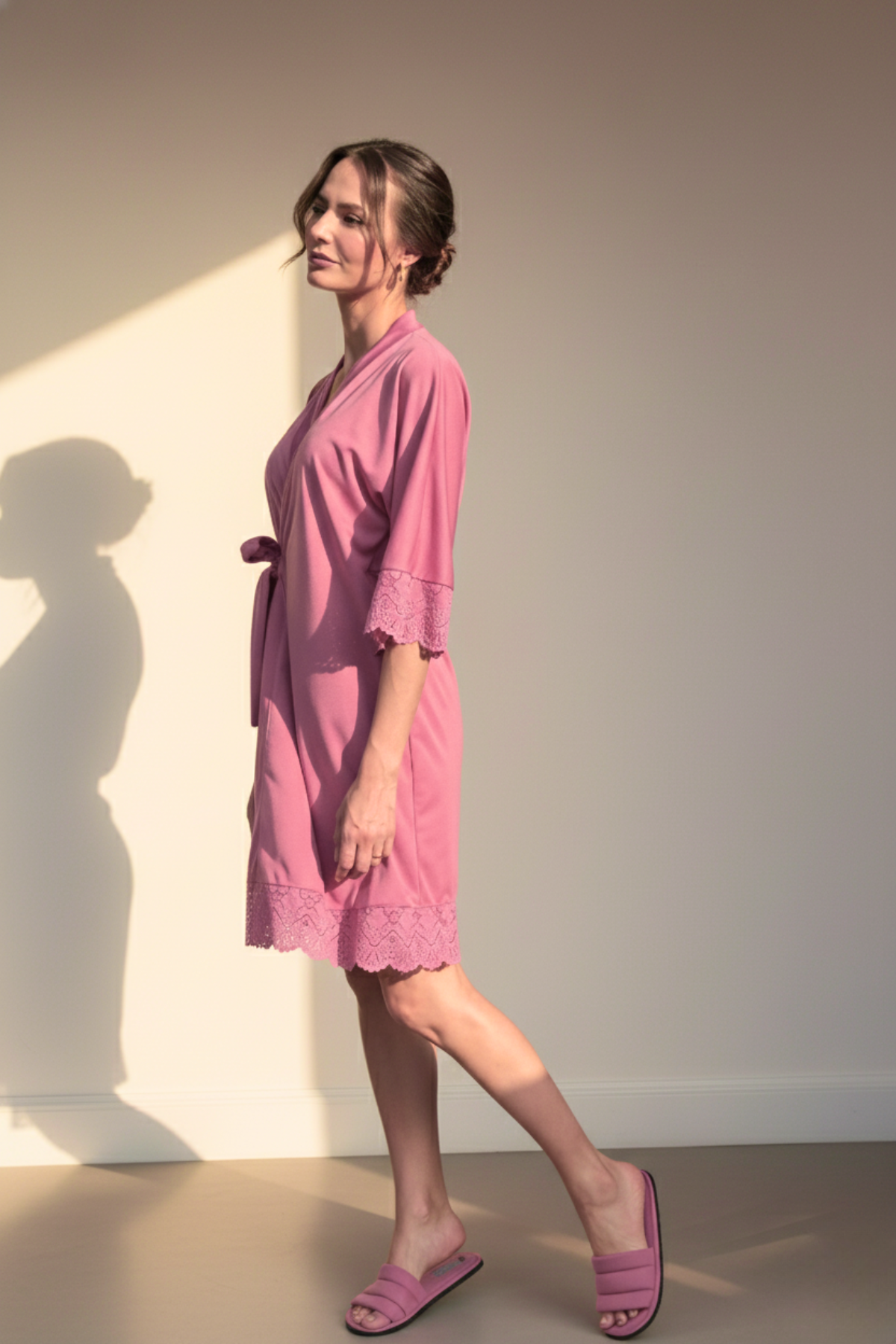 Robe Barbara Rosa Canela com Renda Madrinha Mãe da Noiva e Daminha