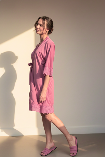 Robe Barbara Rosa Canela com Renda Madrinha Mãe da Noiva e Daminha