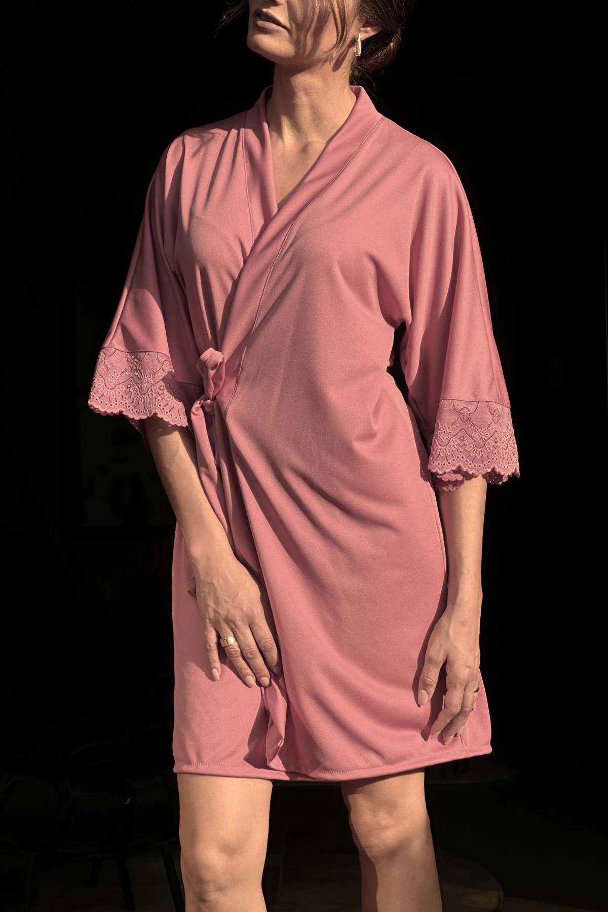 Robe Leticia Rosa Canela com Renda Madrinha Mãe da Noiva e Daminha