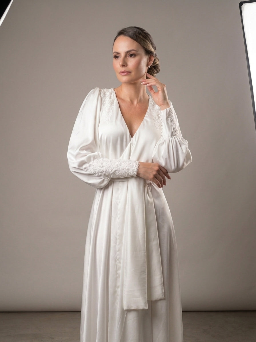 Robe Daiara Bordado em Pérolas para noivas clássicas