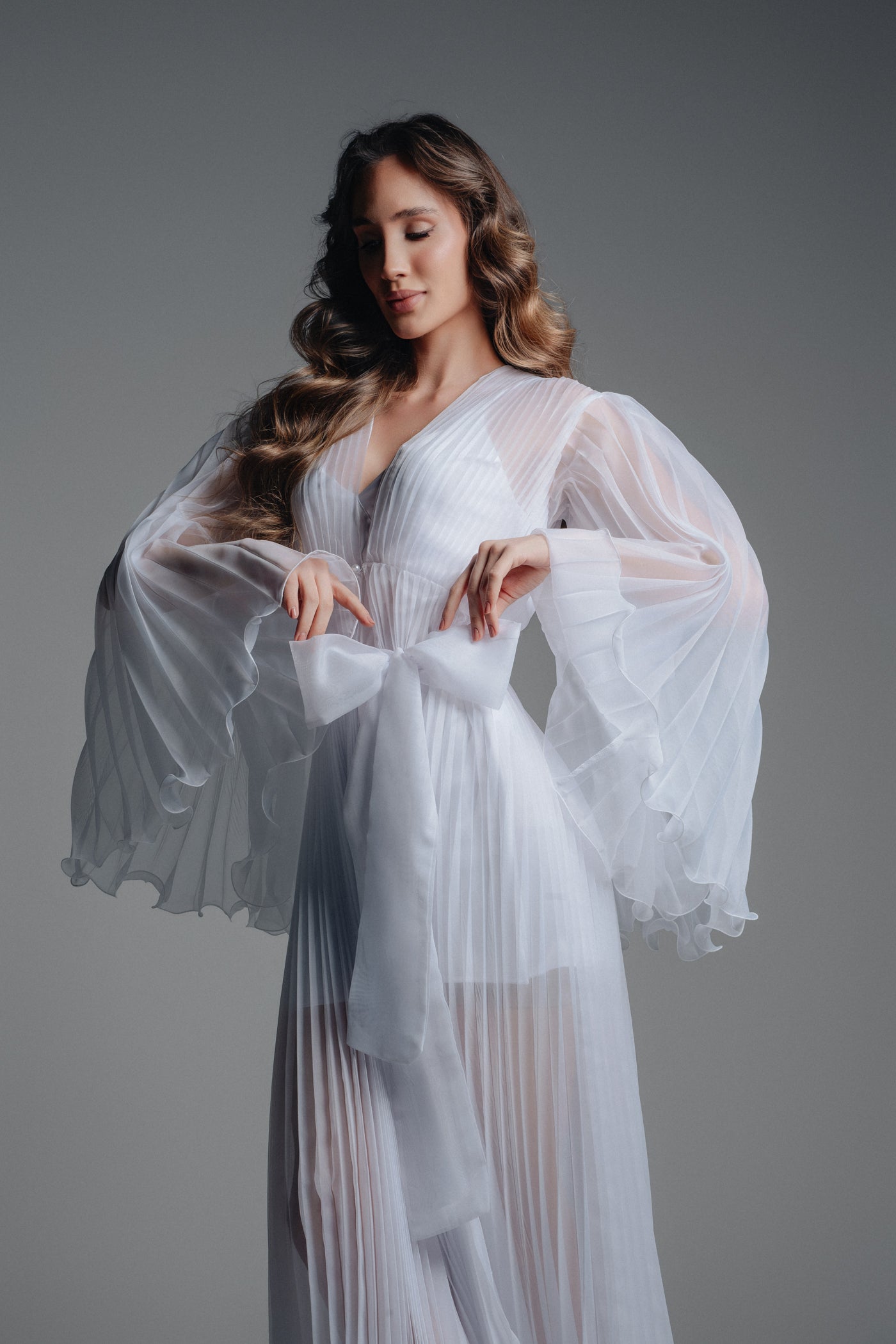 Robe Plisso de Voal Plissado com Camisola