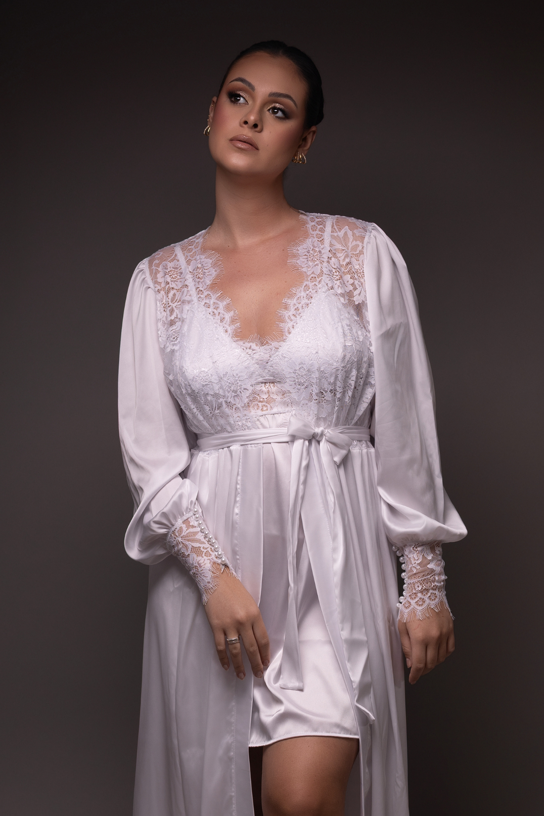 Robe Poliana com Camisola em Renda Chantilly para Noiva