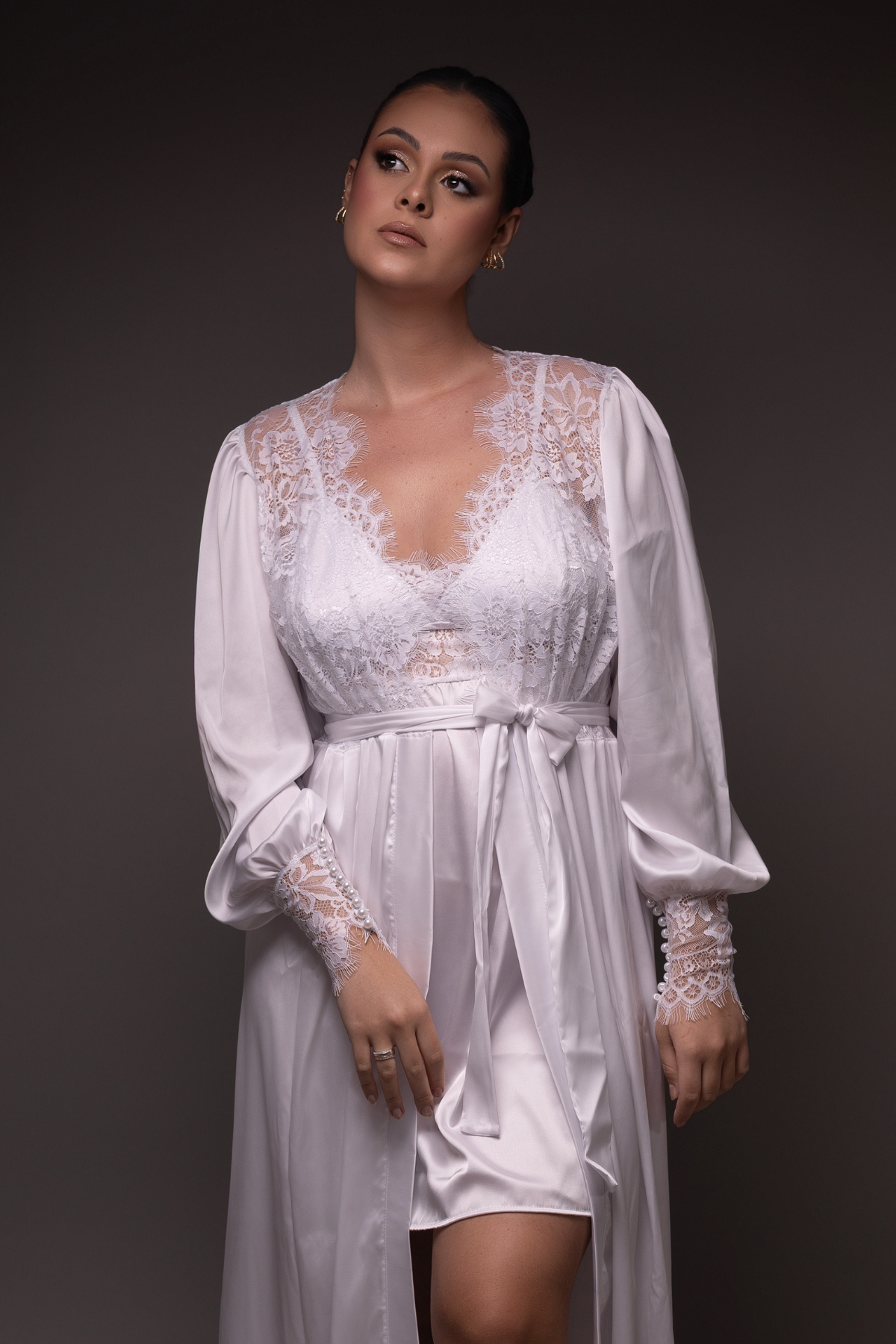 Robe Poliana com Camisola em Renda Chantilly para Noiva
