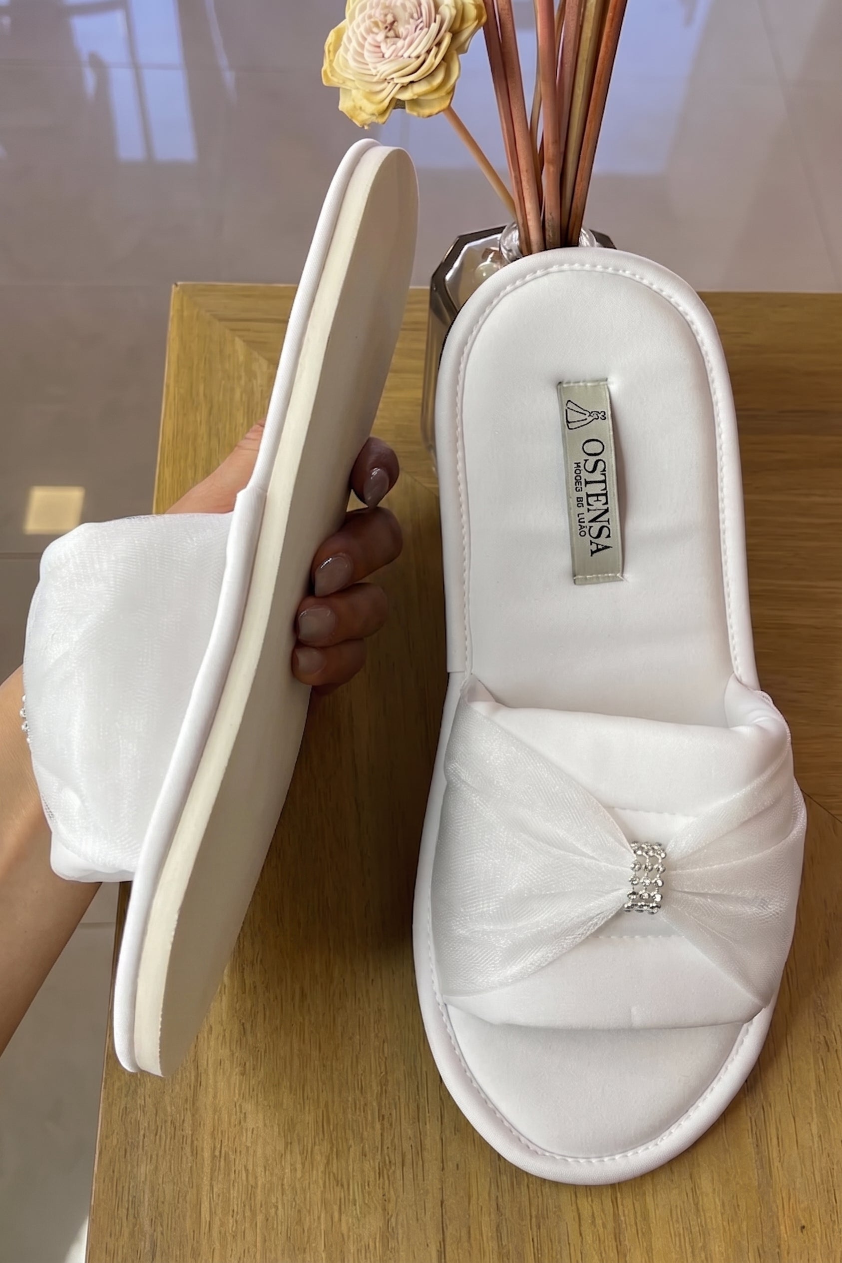 Pantufa Pérola de Noiva Lavável Chinelinho e Confortável