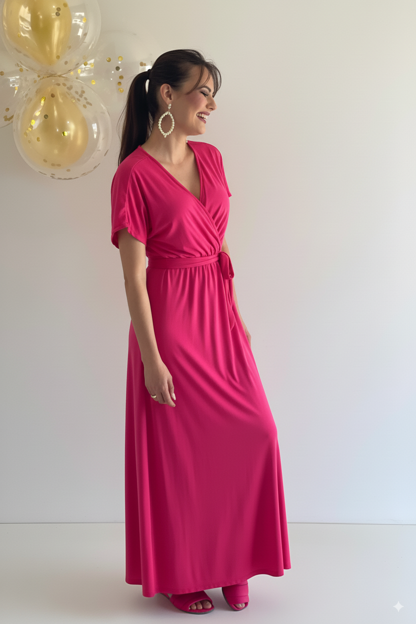 Robe Rosa Pink Merida Para Madrinhas e Mães de Noiva Rosa Choque