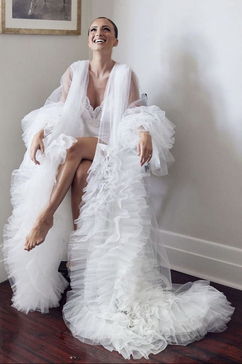 Robe Luana Longo de Tule com Babados Acompanha Camisola