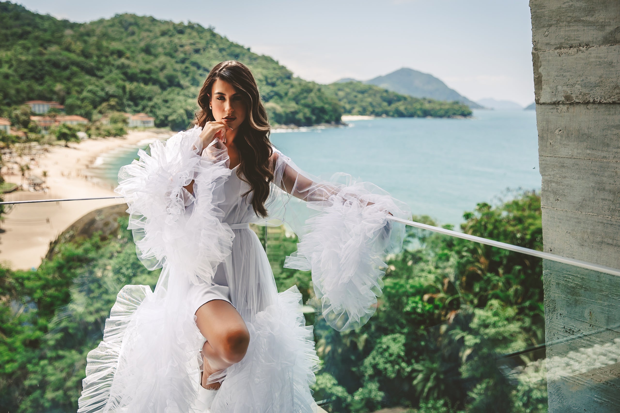 Robe Luana Longo de Tule com Babados Acompanha Camisola