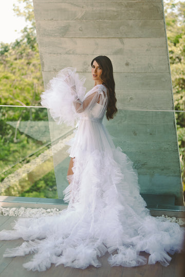 Robe Luana Longo de Tule com Babados Acompanha Camisola