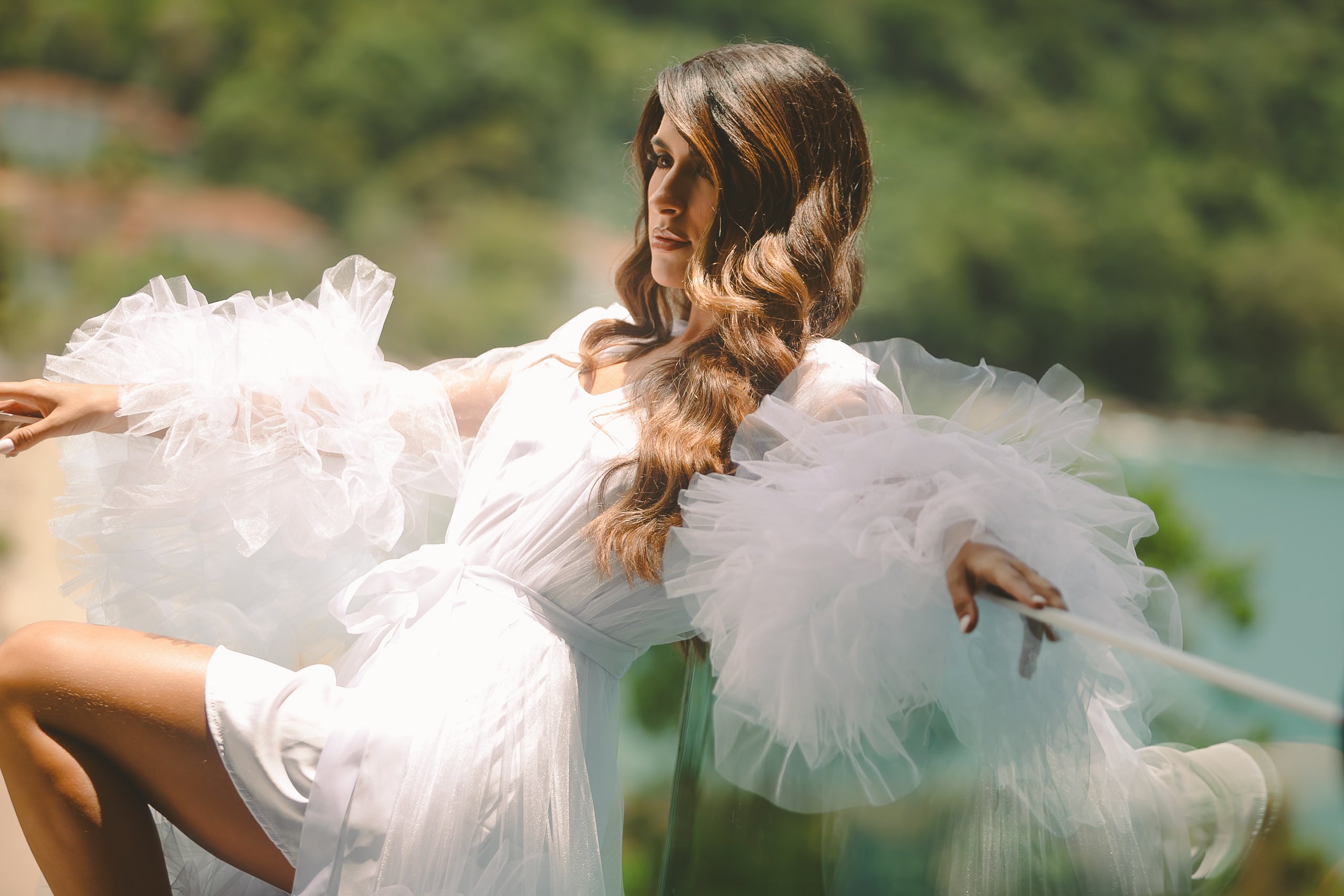 Robe Luana Longo de Tule com Babados Acompanha Camisola