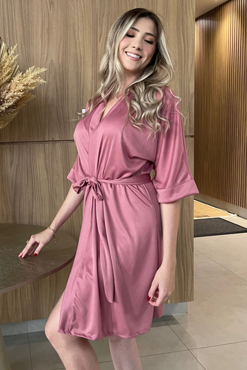 Robe Rosa Canela Merida Para Madrinha ou Mãe da Noiva Rosê Chá