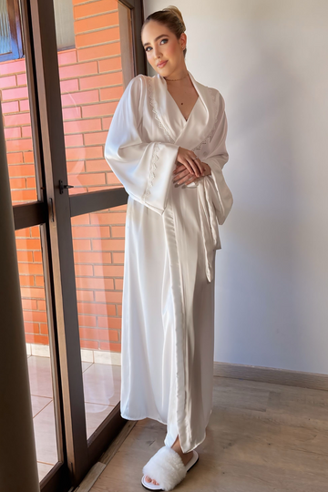 Robe Julia em Satin Acetinado com Renda Chantilly para Noiva Classica