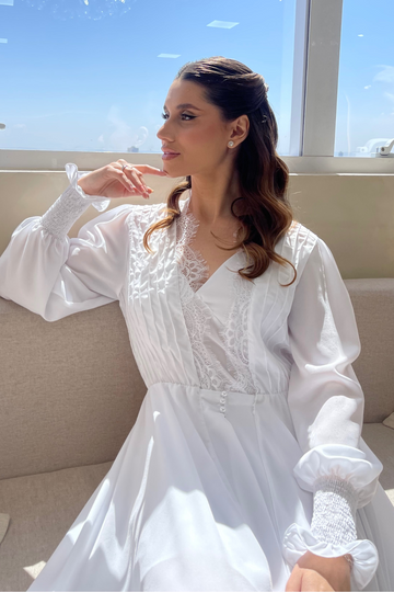 Conjunto More Branco com Robe Longo e Camisola para Noiva