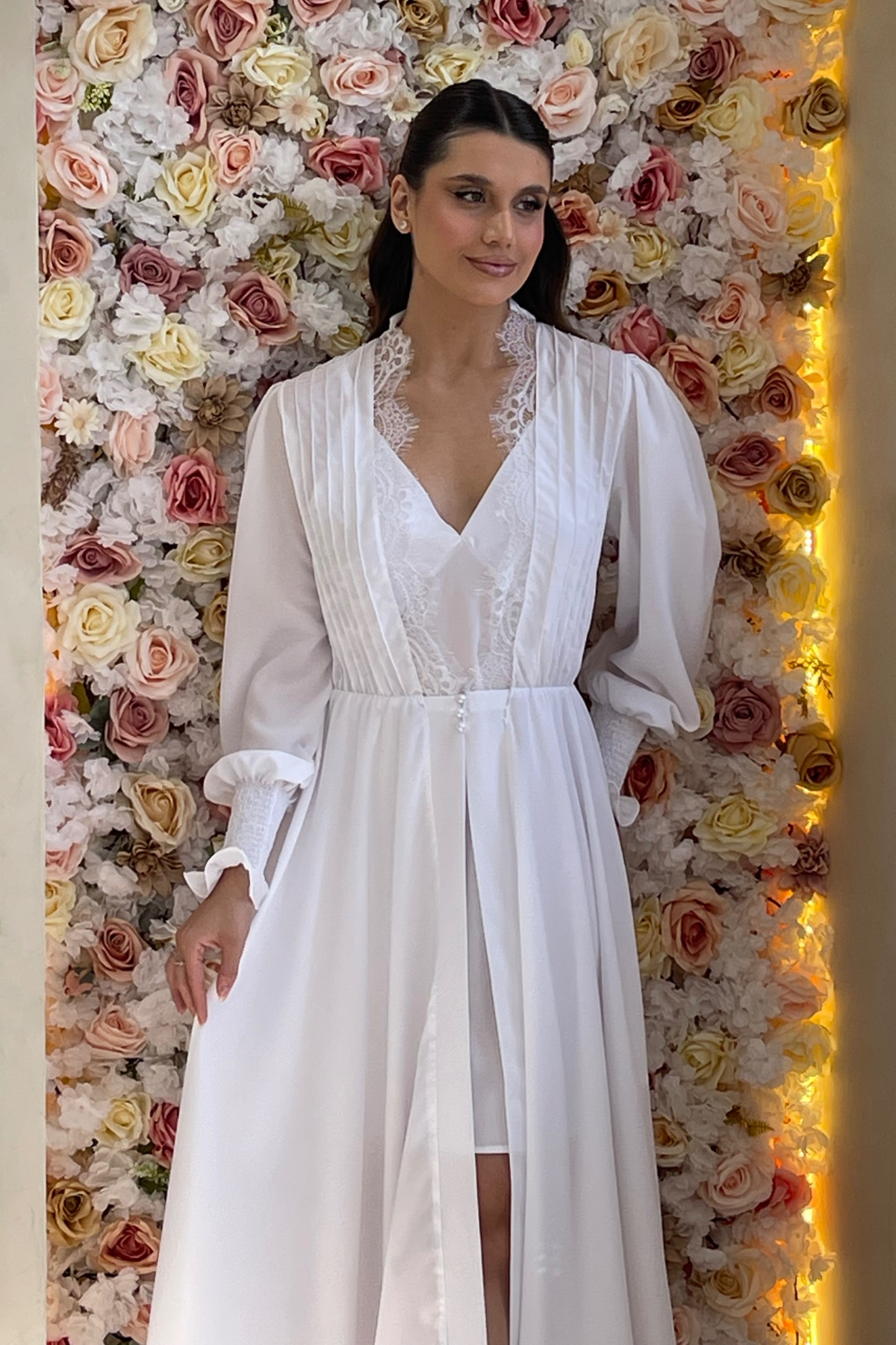 Conjunto More Branco com Robe Longo e Camisola para Noiva