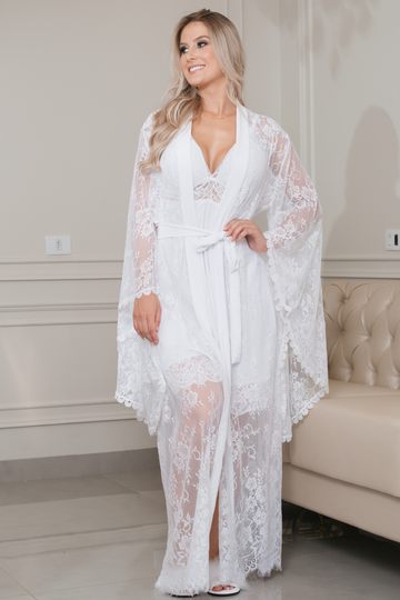 Robe Paris Jolie Noiva em Renda Chantilly Acompanha Camisola