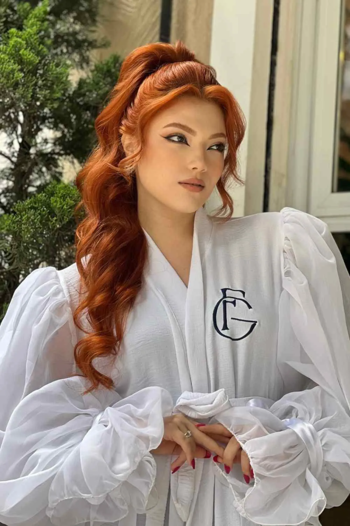Robe Jade Mangas Bufantes em Organza