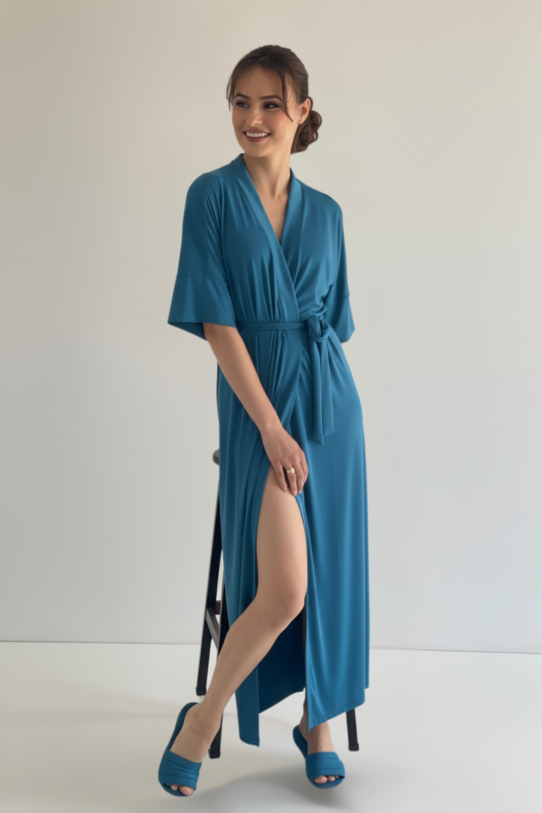 Robe Merida Azul Petróleo para Madrinha e Mãe da Noiva Verde Petroleo