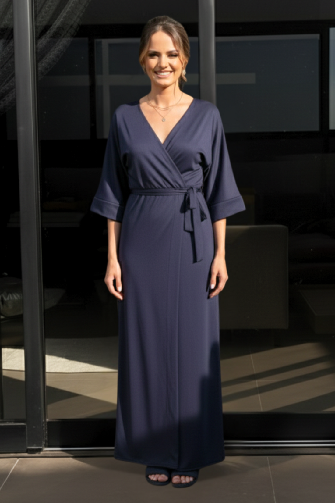 Robe Azul Marinho Merida para Madrinha e Mãe da Noiva Azul escuro