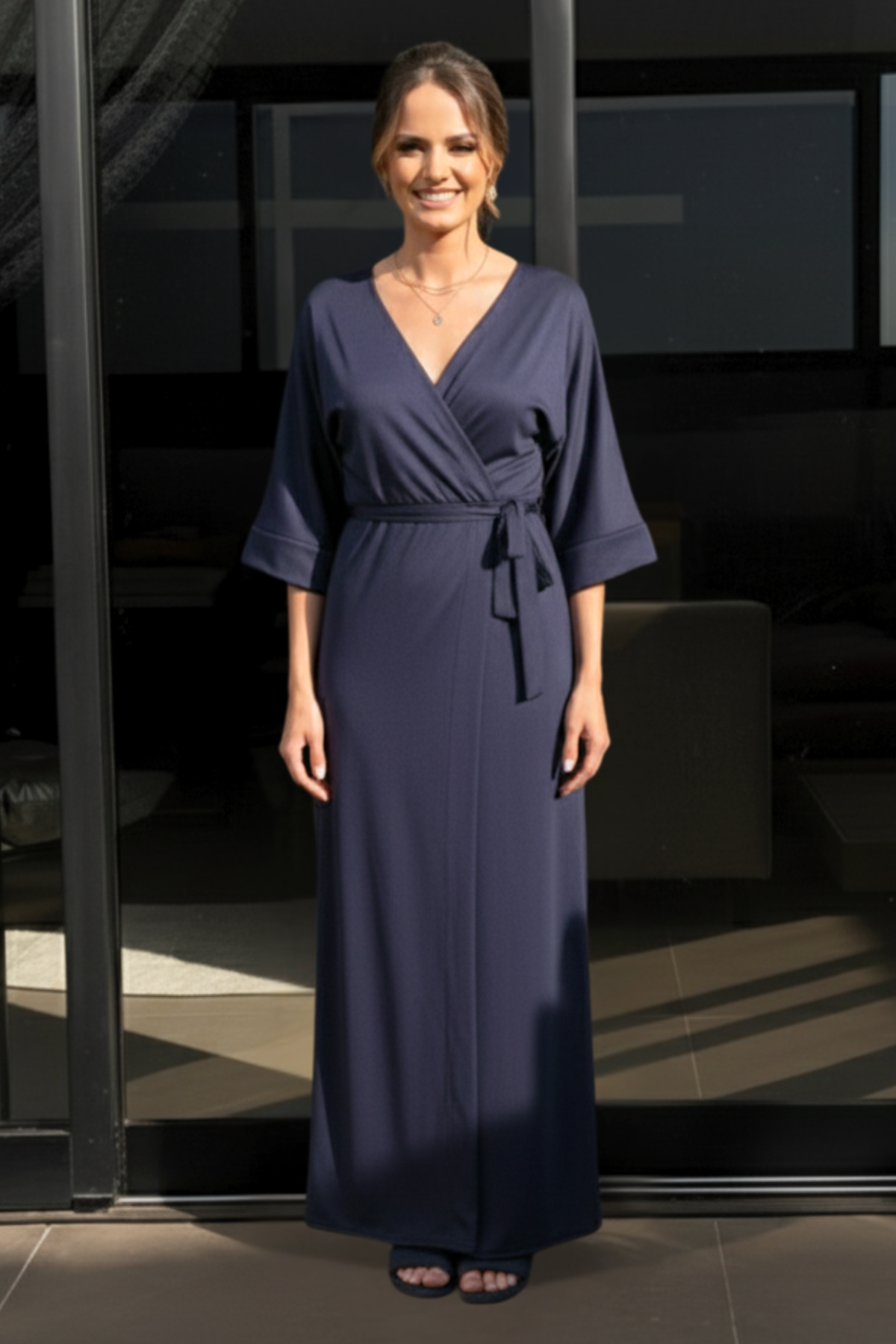 Robe Azul Marinho Merida para Madrinha e Mãe da Noiva Azul escuro