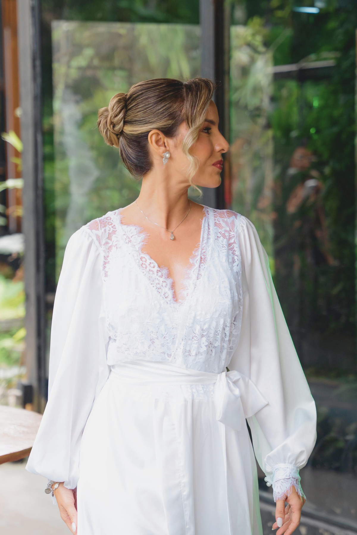 Robe Poliana com Camisola em Renda Chantilly para Noiva