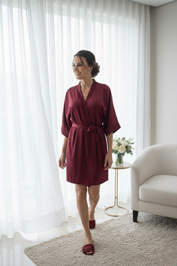 Kit Robe + Pantufa Chinelinho Ceti Bordô Para Madrinhas e Mãe