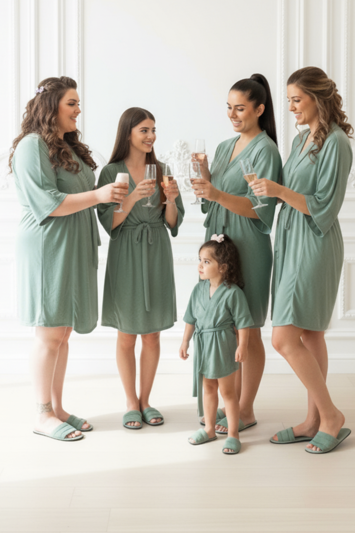 Kit Robe + Pantufa Chinelinho Verde Sálvia para Mãe e Madrinhas