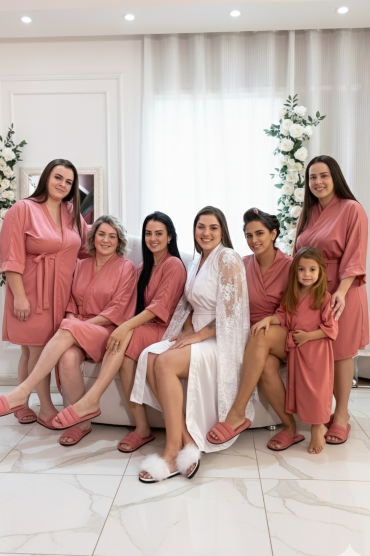 Kit Robe + Pantufa Chinelinho Merida Rosa Canela Para Madrinhas