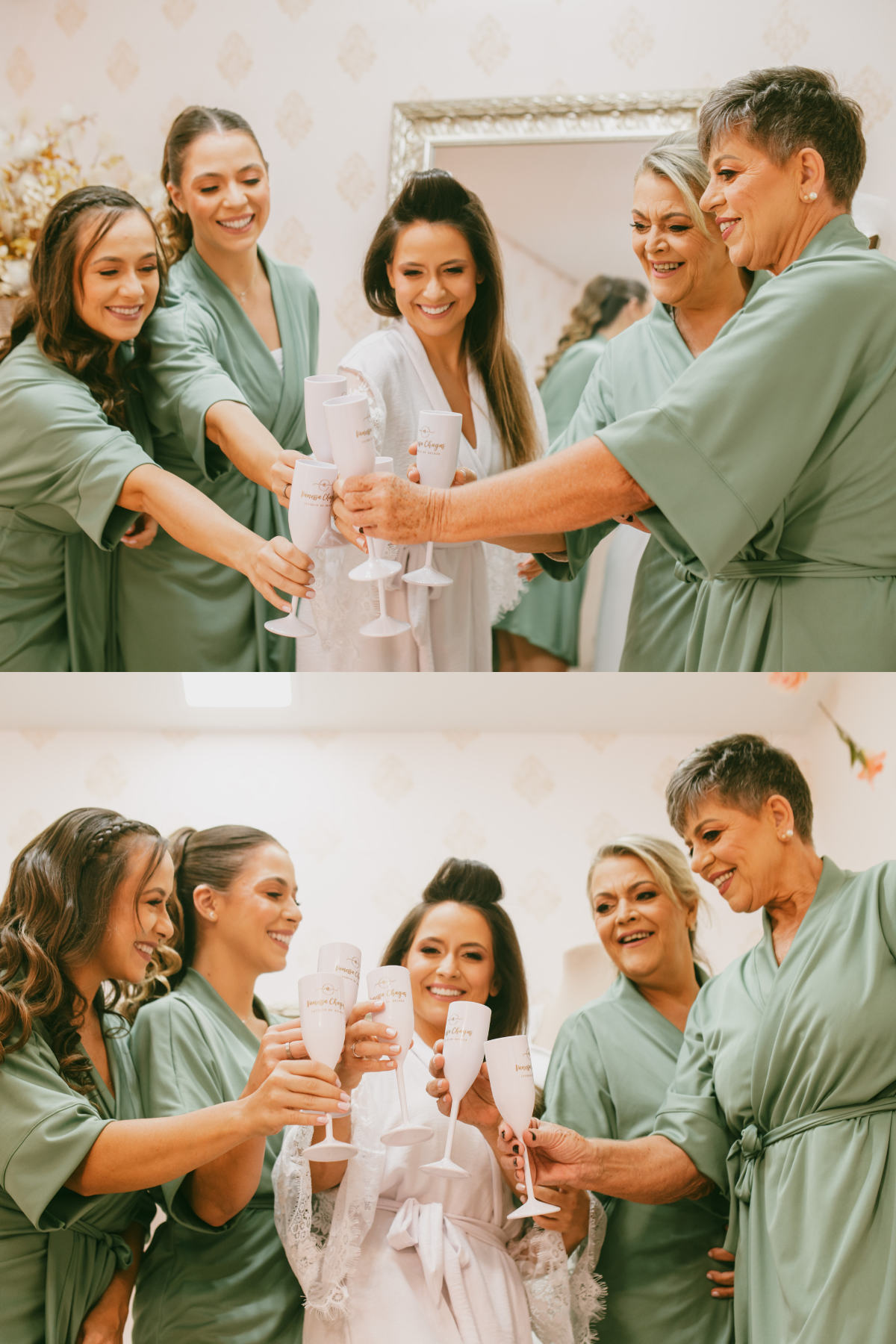 Kit Robe + Pantufa Chinelinho Verde Sálvia para Mãe e Madrinhas