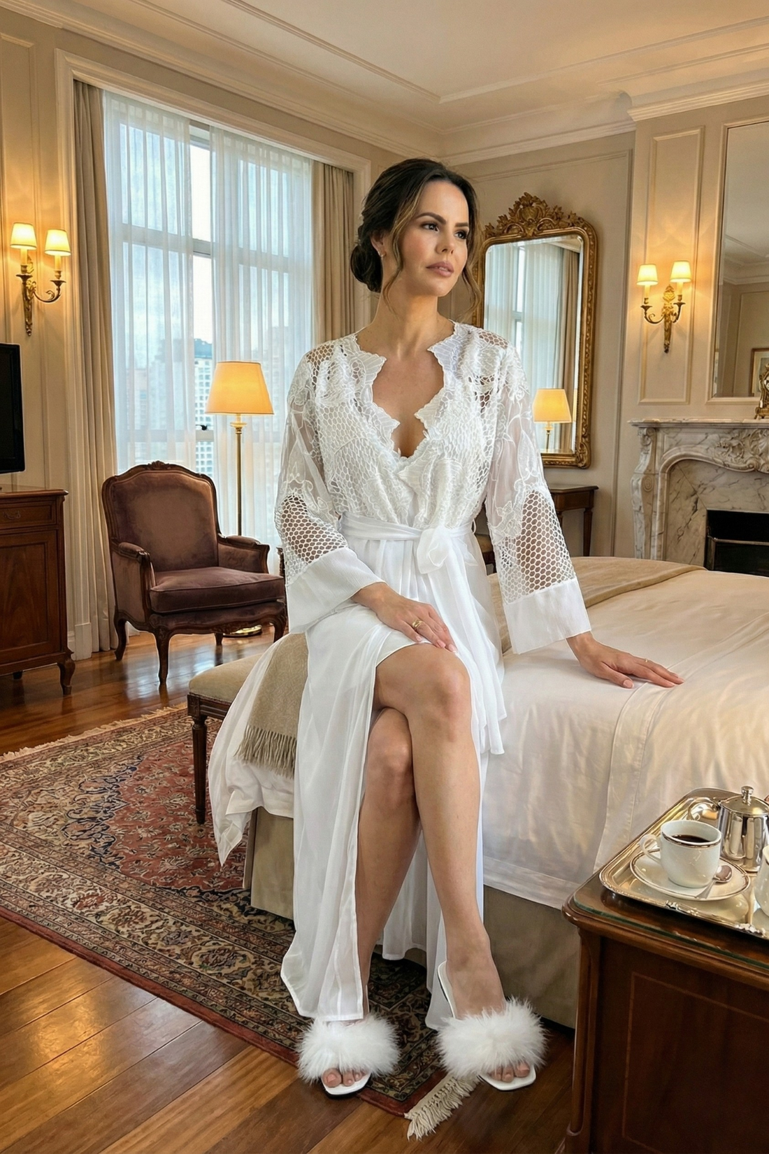 Conjunto Francisca para Noiva Robe Boho Longo com Camisola