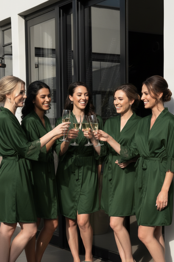 Kit Robe + Pantufa Chinelinho Leticia Verde Esmeralda com Renda