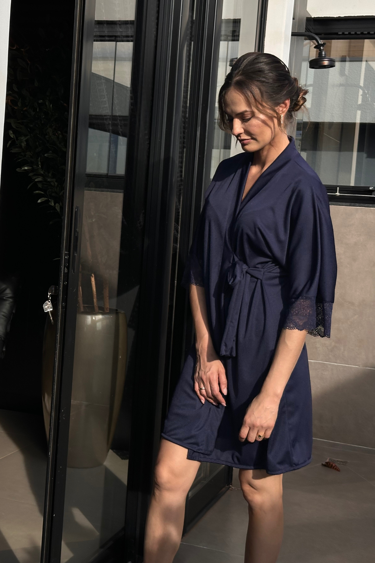 Robe Leticia Azul Marinho com Renda Madrinha Mãe da Noiva e Daminha