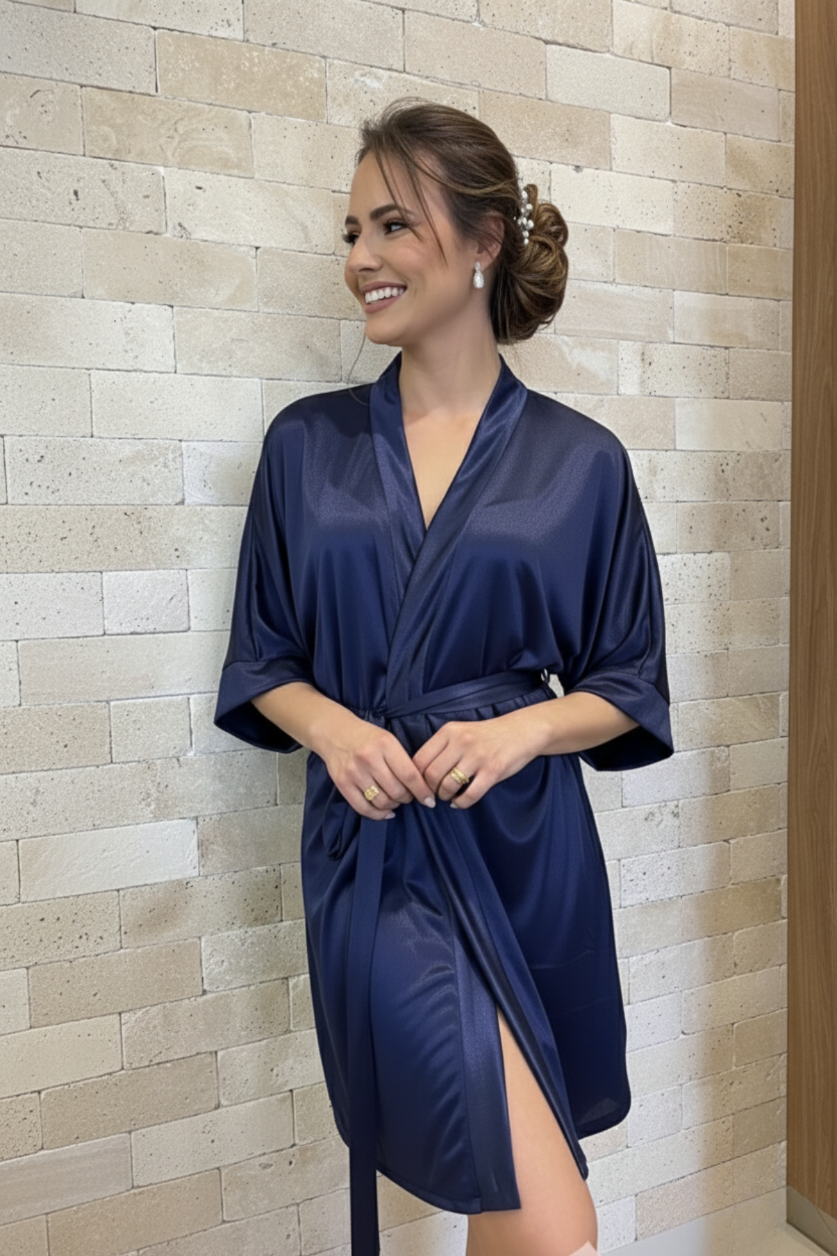 Robe Ceti Azul Marinho Para Madrinhas e Mãe da Noiva Não Amarrota