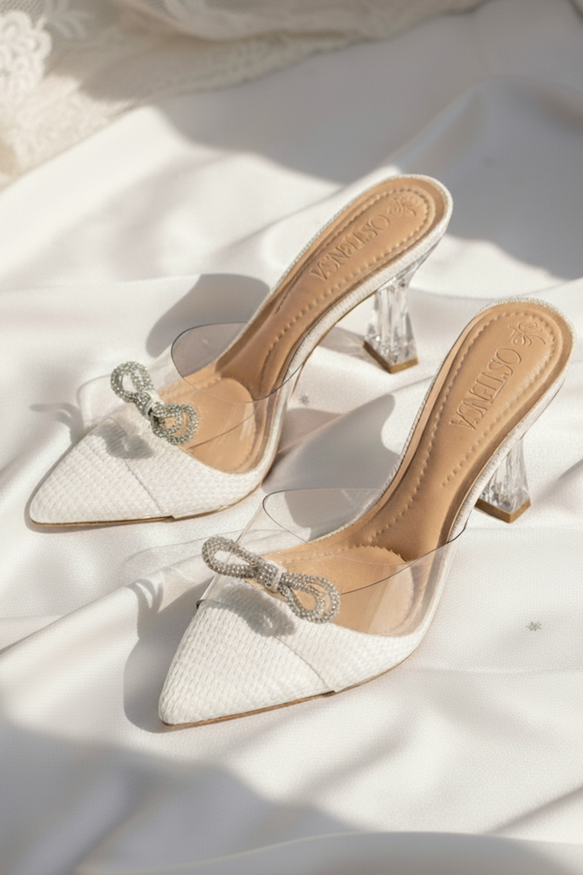 Tamanco Cinderela para Noiva com Laço de Strass