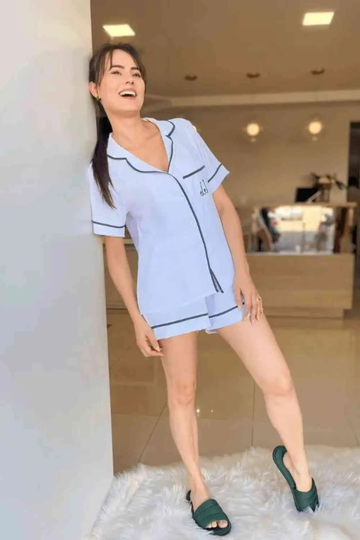 Pijama Lori com Detalhes em Friso Premium Personalizado para Noiva