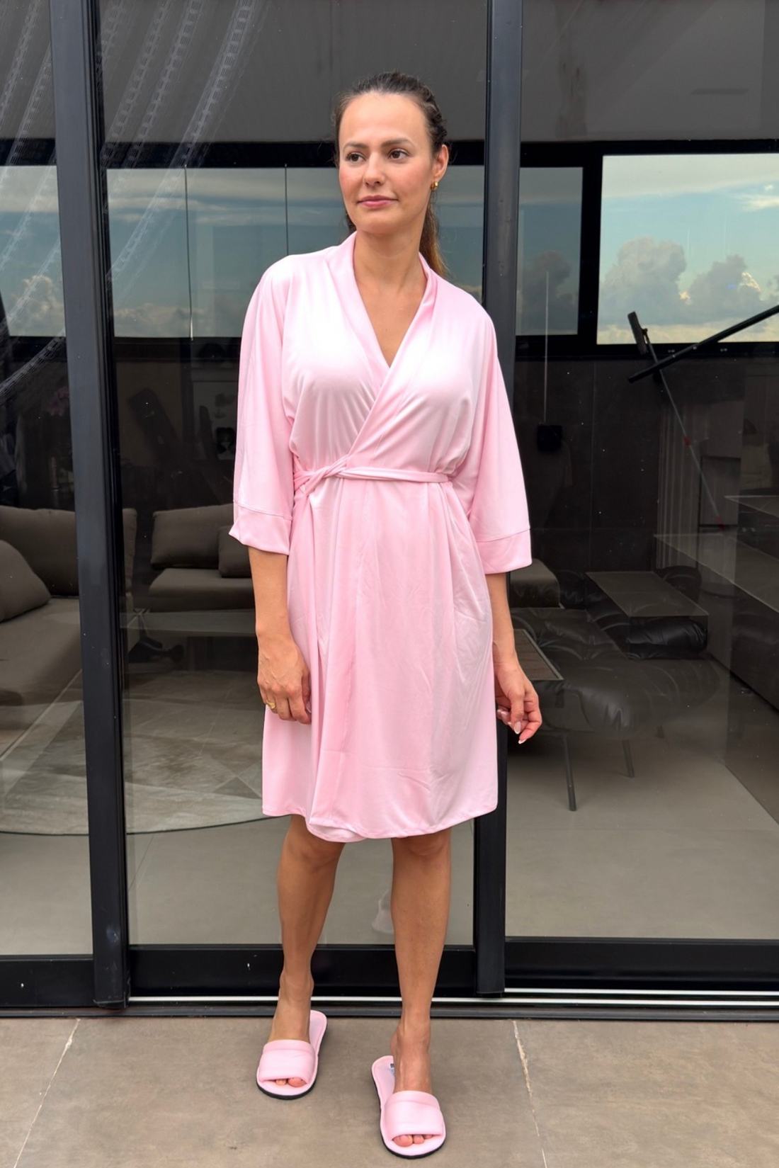 Kit Robe + Pantufa Rosa Bebe Merida para Madrinha