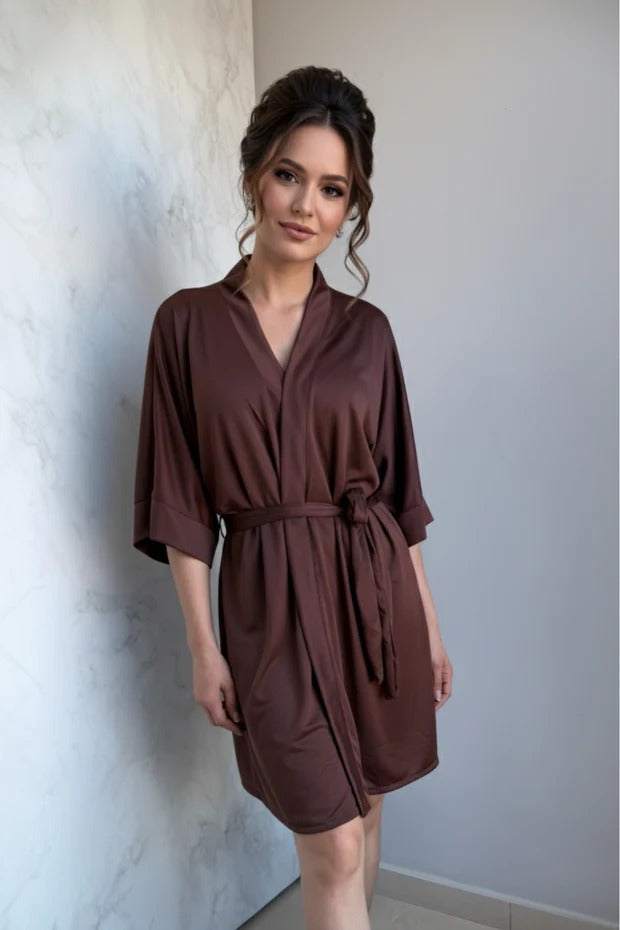 Kit Robe + Pantufa Mocha Café Marrom Merida Madrinha Mãe da Noiva e Daminha NÃO amarrota