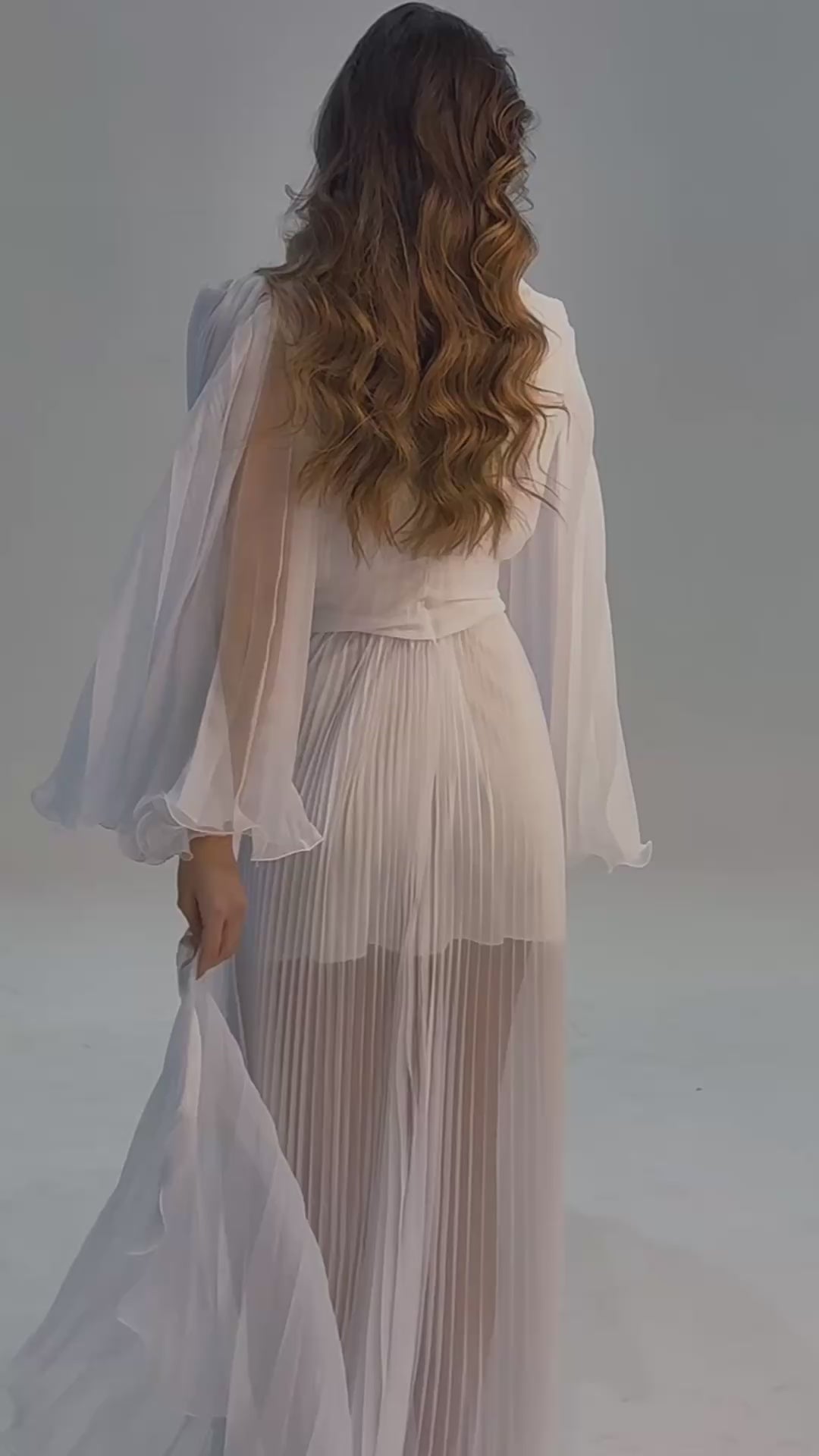 Robe Plisso de Voal Plissado com Camisola