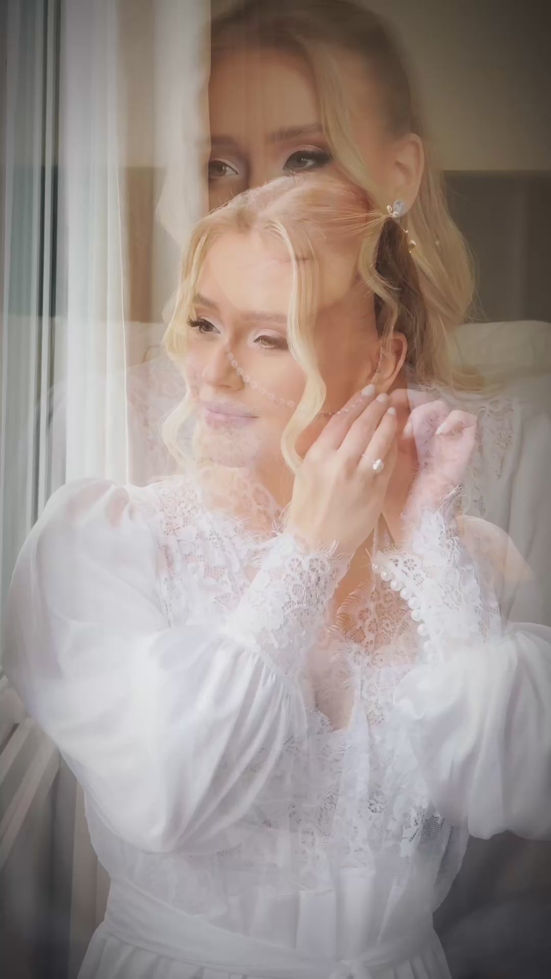 Conjunto Robe Poliana com Camisola em Renda Chantilly para Noiva Romantica