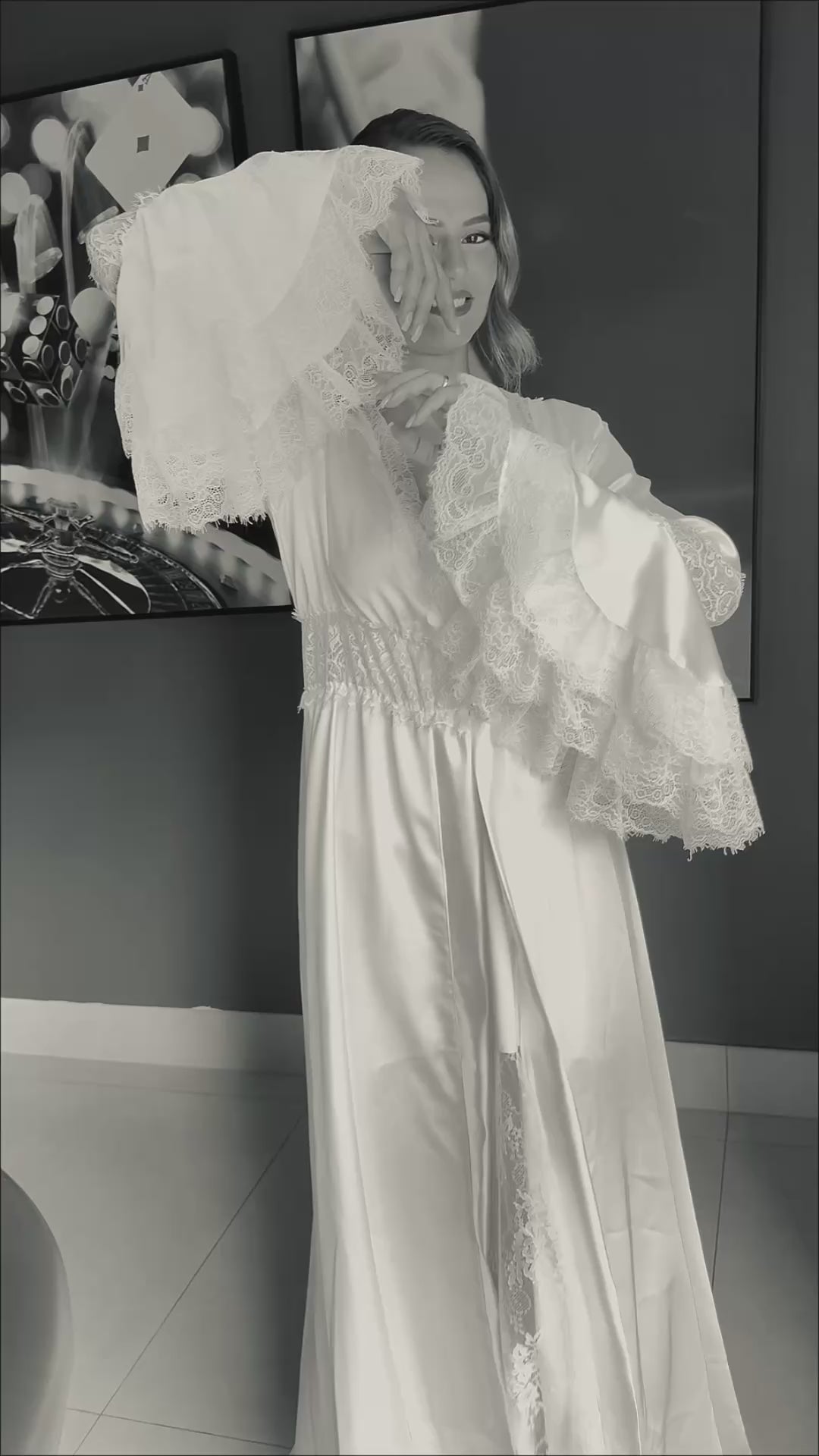 Robe Pati Longo Detalhes em Renda Chantilly