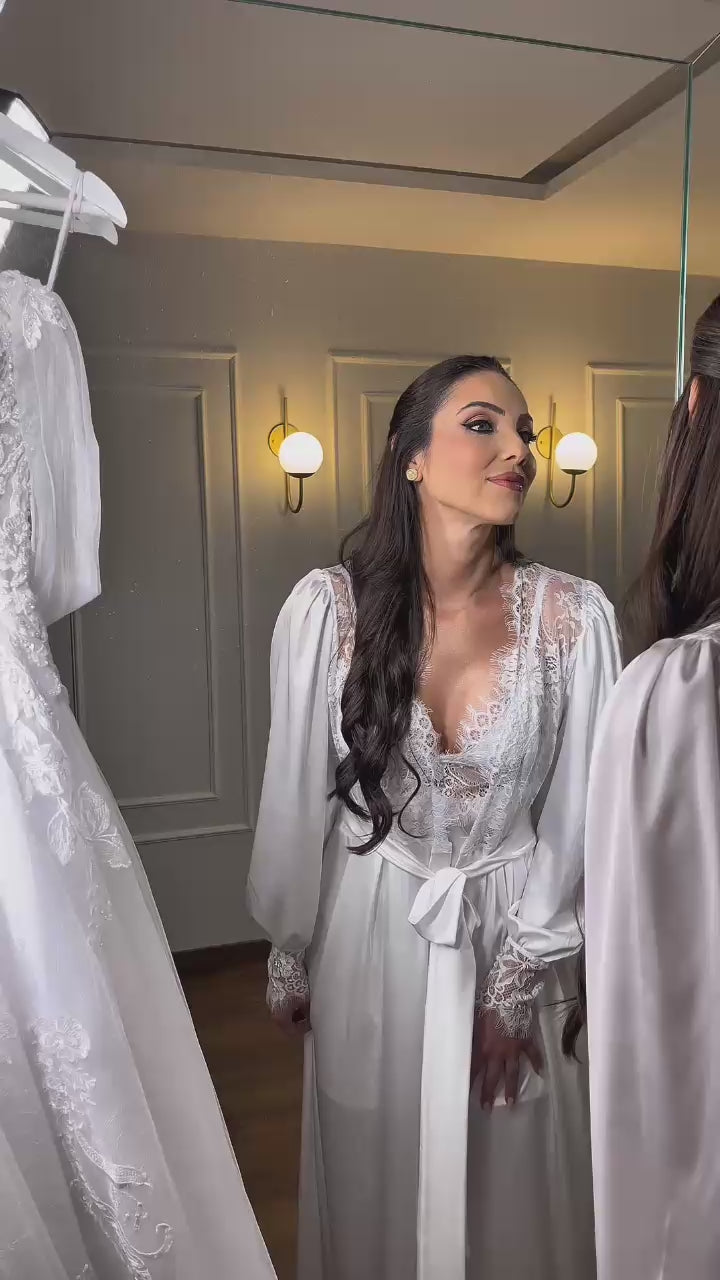 Robe Poliana com Camisola em Renda Chantilly para Noiva